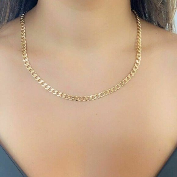Real 10K Yellow Gold 5mm Cuban Curb Chain Necklace Concaved  22 inches - Picture 1 of 2